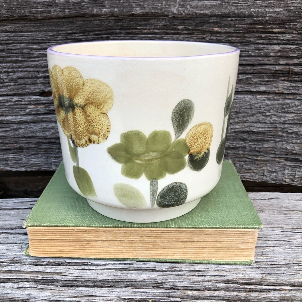 Crown Lynn Ironstone Boho Planter with floral motif Ceramic golden yellow green - Picture 5 of 16